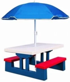 Merkloos Kinder Picknicktafel Met Parasol - Blauw -Buitenkampeer Winkel 1030x1200 1