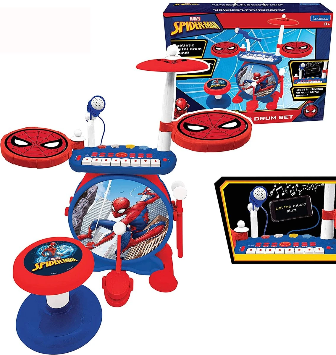 Lexibook Spider-Man Elektronische Drumkit Voor Kinderen, Realistisch Drumgeluid, 8-toetsen Toetsenbord, Mp3-stekker, Inclusief Stoel, Blauw/rood, K610SP 1 Lexibook Spider-Man Elektronische Drumkit Voor Kinderen, Realistisch Drumgeluid, 8-toetsen Toetsenbord, Mp3-stekker, Inclusief Stoel, Blauw/rood, K610SP