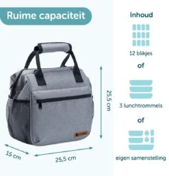 ForDig Lunchtas Grijs - Koeltas Gemaakt Van 600D Polyester Met PEVA-Voering - Ruimte Voor Lunchtrommel / Snacks / Blikjes - Koel Tas Met Mesh Opbergruimtes En Ruimte Voor Bestek - Lunch Tas Cool Bag - Coolerbag - Kleine Cooler -Buitenkampeer Winkel 1150x1200 6