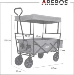 AREBOS Handwagen Vouwbare Dak Handwagen Vouwbare Trolley Uitrustingswagen Grijs -Buitenkampeer Winkel 1187x1200 2