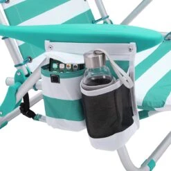 Strandstoel Met Afneembare Hoofdsteun, Draagbare Klapstoel, Campingstoel, Rugleuning Tot 180° Verstelbaar, Met Bekerhouder En Zijvak, Groene En Witte Strepen GCB62JW -Buitenkampeer Winkel 1199x1200 8
