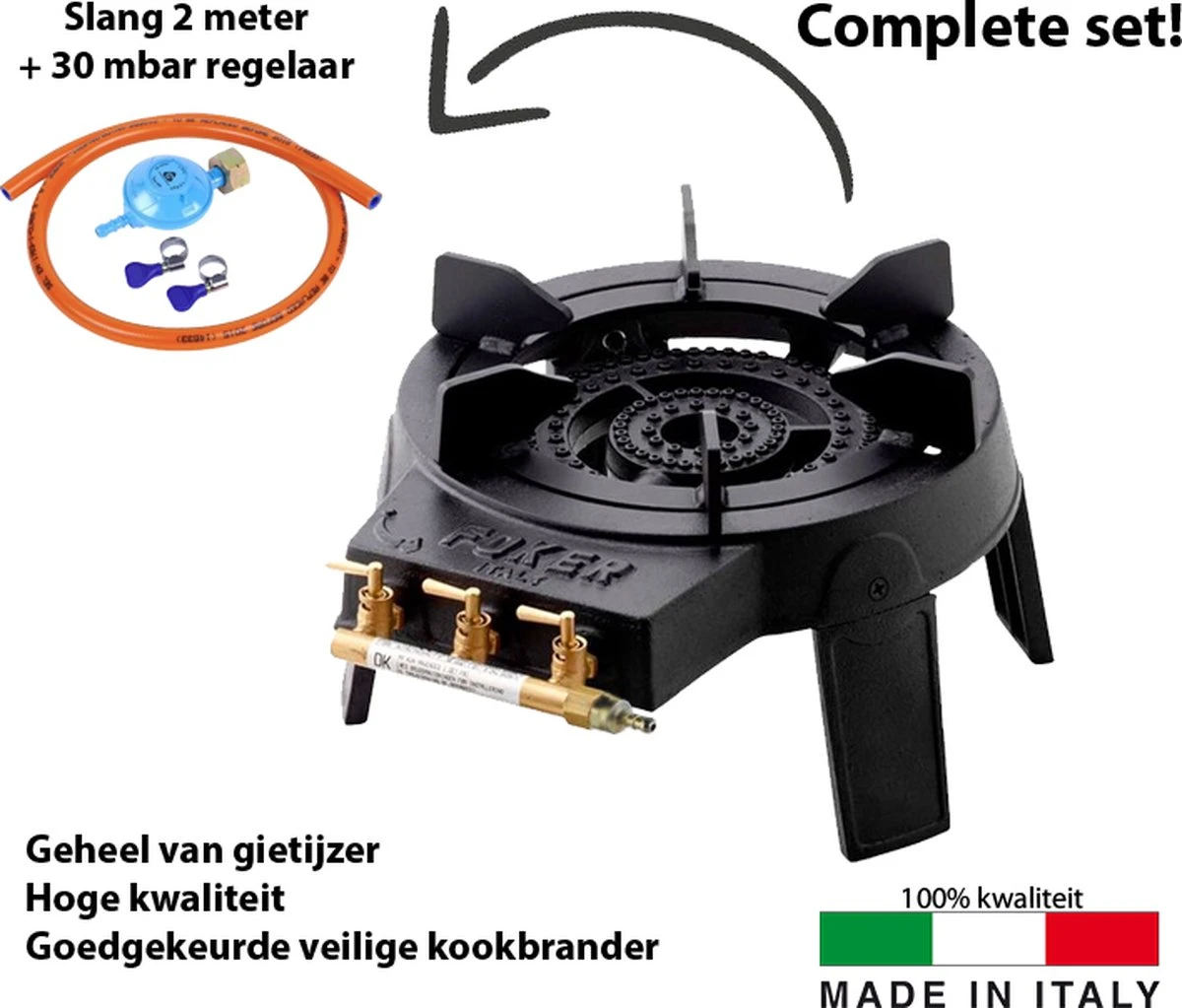 Foker Originele Wokbrander Set - Gietijzer - 3 Verschillende Kleppen - Met Uitneembare Ring Geschikt Voor Pannen En Wokken - Max 9,4kW - Propaan 1 Foker Originele Wokbrander Set - Gietijzer - 3 Verschillende Kleppen - Met Uitneembare Ring Geschikt Voor Pannen En Wokken - Max 9,4kW - Propaan