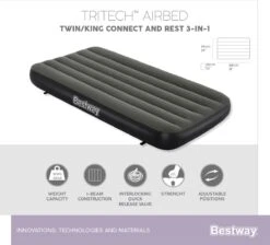 Bestway 3-in-1 Luchtbed - Connect - Zwart - 188x99cm - PVC/Polyester - Single, Double Single En Twin Opblaasbed - Tritech Materiaal - I-Beam Constructie -Buitenkampeer Winkel 1200x1090 2