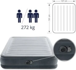 Intex Luchtbed - Twijfelaar - 137 X 191 X 33 Cm - Grijs - Met Ingebouwde Pomp, Hoeslaken Antraciet En Reparatieset -Buitenkampeer Winkel 1200x1100 1