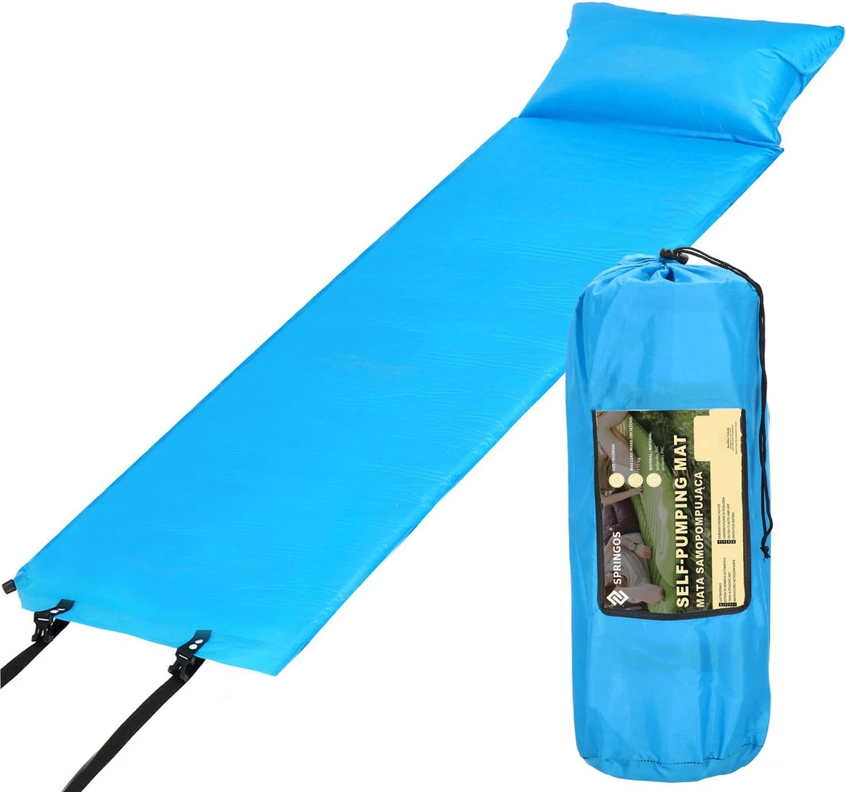 Springos Slaapmat | Zelfopblazend | 186 Cm | Inclusief Hoes & Hoofdkussen | Lichtblauw 1 Springos Slaapmat | Zelfopblazend | 186 Cm | Inclusief Hoes & Hoofdkussen | Lichtblauw