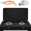 TronicXL Turbo Campingkooktoestel Met 2 Vlammen Aluminium Brander Gasaansluitslang En Drukregelaar, Gasfornuis, Gas, Zwart, Inclusief Draadgaas
