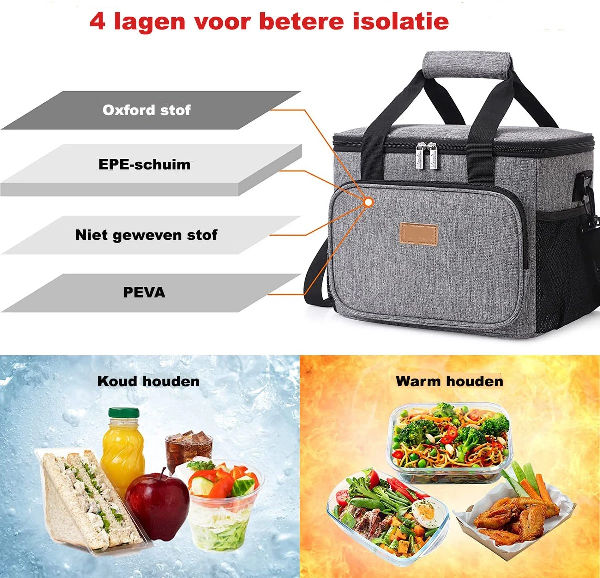 Lunchtas - Koeltas Voor Dames En Heren - Cool Bag - 4 Laags Geïsoleerde Koeltas - Kleine Cooler - Lunch Box - Lunchtas 15 Liter 6 Lunchtas - Koeltas Voor Dames En Heren - Cool Bag - 4 Laags Geïsoleerde Koeltas - Kleine Cooler - Lunch Box - Lunchtas 15 Liter - Afbeelding 6