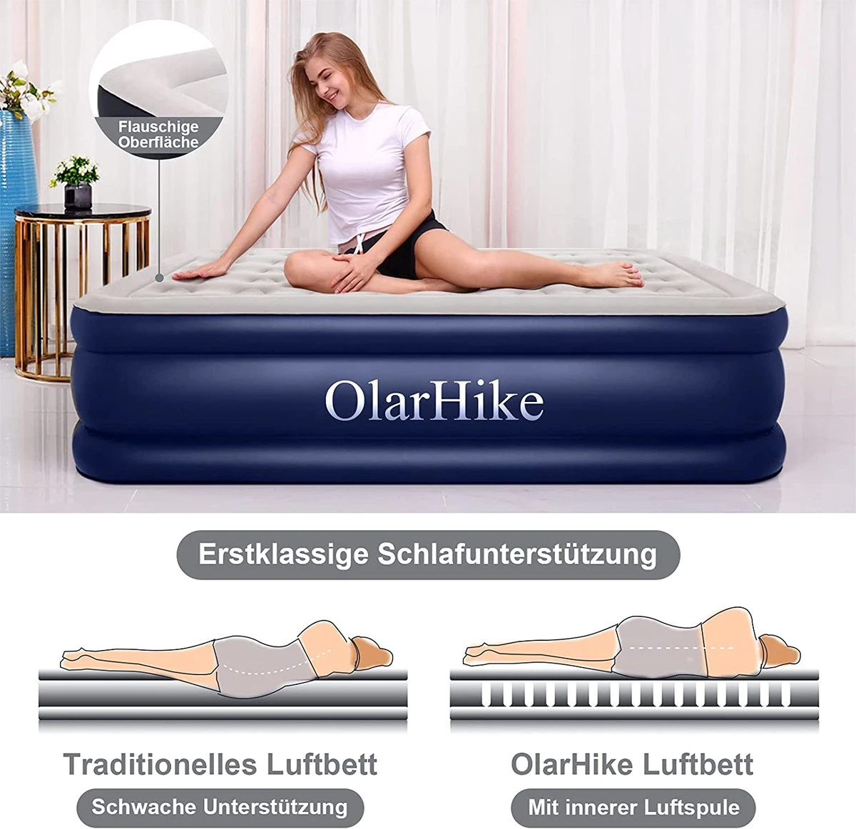 OlarHike Queen Size Luchtmatras Met Geïntegreerde Elektrische Pomp, Zelfopblazend Luchtbed, Voor 2 Personen, Premium Gastenbed, Opblaasbaar Matras Voor Camping Of Thuisgebruik, 203 X 152 X 46 Cm 4 OlarHike Queen Size Luchtmatras Met Geïntegreerde Elektrische Pomp, Zelfopblazend Luchtbed, Voor 2 Personen, Premium Gastenbed, Opblaasbaar Matras Voor Camping Of Thuisgebruik, 203 X 152 X 46 Cm - Afbeelding 4