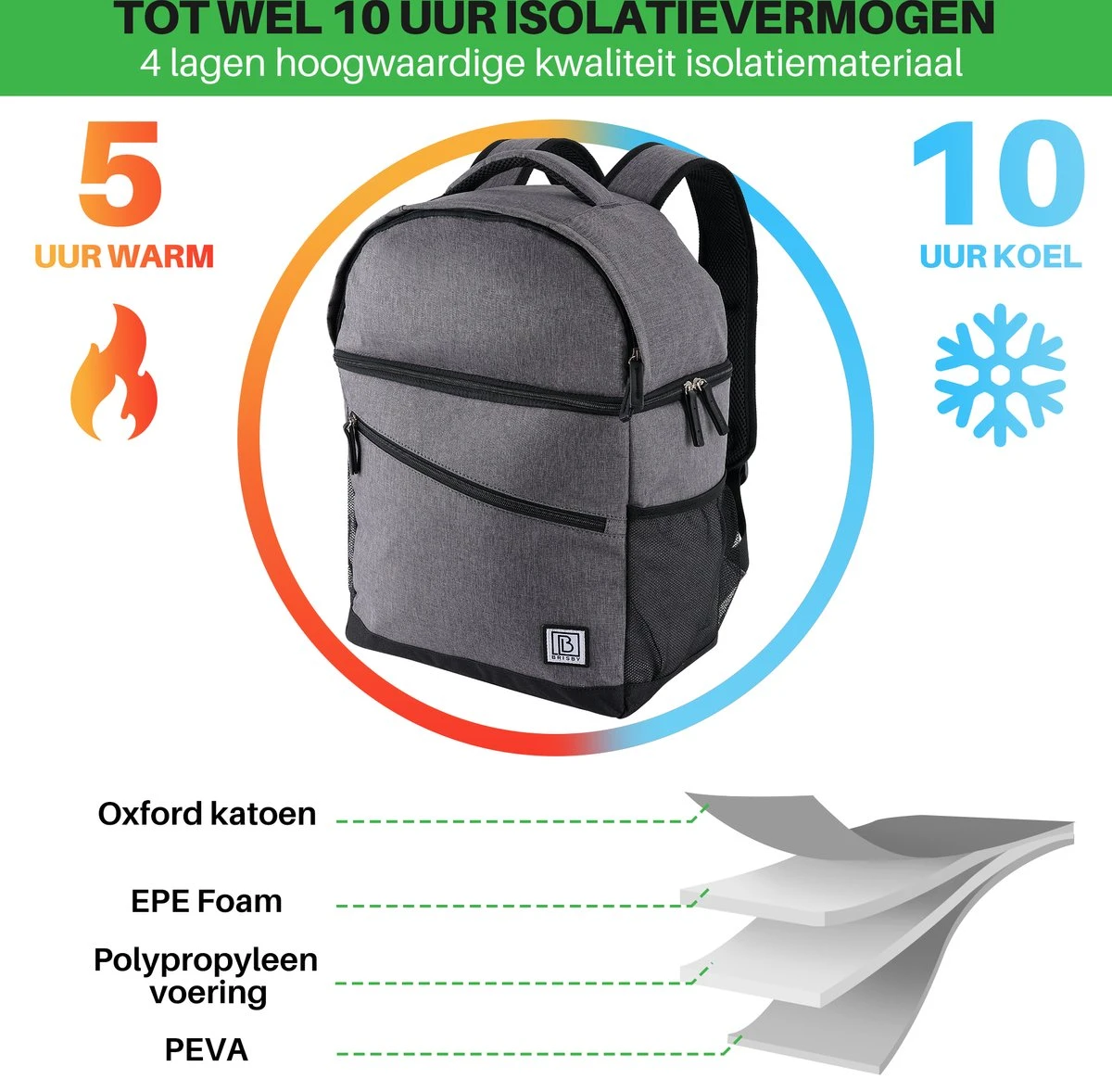 Brisby 4 Laags Geïsoleerde Koeltas Rugzak - 25 Liter - Met Handige Vakken Voor Bestek En Essentials - Waterafstotend Materiaal - Donkergrijs 7 Brisby 4 Laags Geïsoleerde Koeltas Rugzak - 25 Liter - Met Handige Vakken Voor Bestek En Essentials - Waterafstotend Materiaal - Donkergrijs - Afbeelding 7