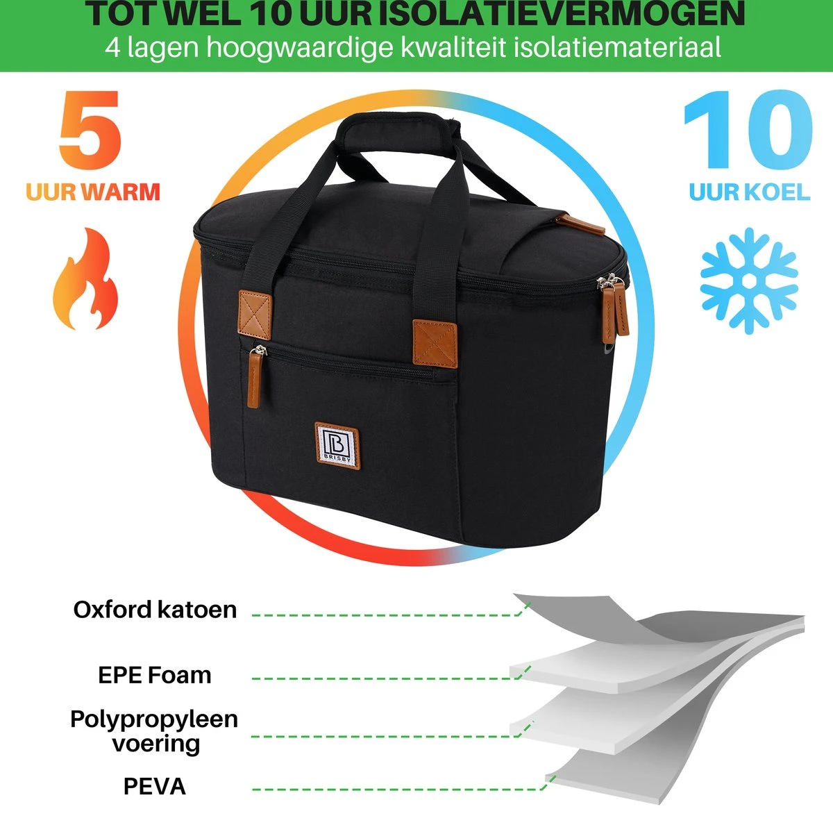 Brisby 4 Laags Geïsoleerde Koeltas - Boodschappentas 21 Liter - Zwart 6 Brisby 4 Laags Geïsoleerde Koeltas - Boodschappentas 21 Liter - Zwart - Afbeelding 6