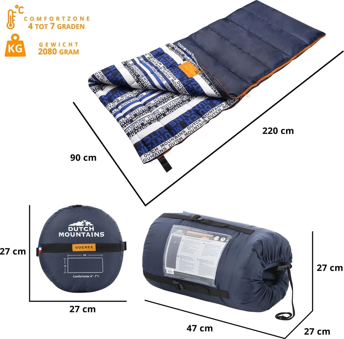 Dutch Mountains Slaapzak Goeree XL - Extra Groot 220x90cm - Katoenen Binnenkant - Aanritsbaar - Tochtstrip En Compressiehoes 5 Dutch Mountains Slaapzak Goeree XL - Extra Groot 220x90cm - Katoenen Binnenkant - Aanritsbaar - Tochtstrip En Compressiehoes - Afbeelding 5