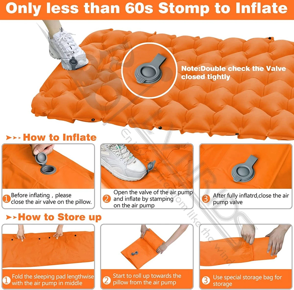 LVNRIDS Isomat, Zelfopblazend, Ultralicht, Luchtmatras, Camping, Zelfopblaasbaar, Opblaasbaar Matras, 3,9 Inch Dik, Met Voetperspomp En Kussen, Voor Camping, Reizen, Outdoor, Wandelen, Strand, Oranje 4 LVNRIDS Isomat, Zelfopblazend, Ultralicht, Luchtmatras, Camping, Zelfopblaasbaar, Opblaasbaar Matras, 3,9 Inch Dik, Met Voetperspomp En Kussen, Voor Camping, Reizen, Outdoor, Wandelen, Strand, Oranje - Afbeelding 4