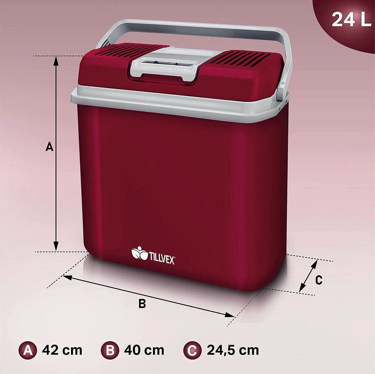 Tillvex- Koelbox, Coolbox, 24 Liter, Rood 7 Tillvex- Koelbox, Coolbox, 24 Liter, Rood - Afbeelding 7