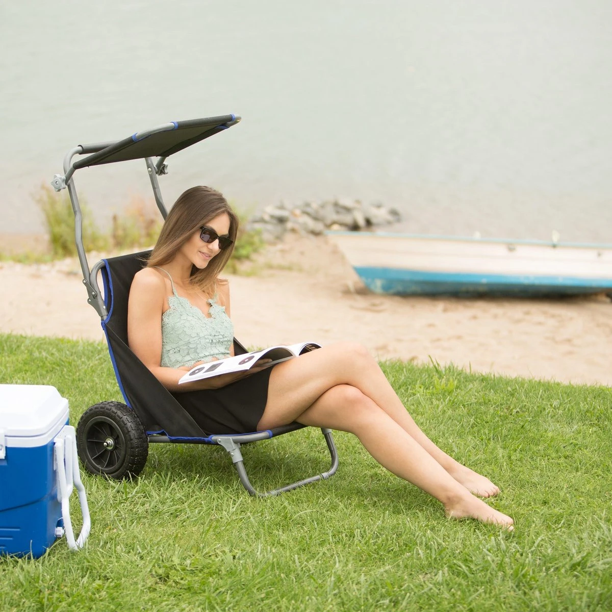 Relaxdays Strandkar Opvouwbaar - Strandstoel Met Zonnedak - Strand Stoel Op Wielen 2 Relaxdays Strandkar Opvouwbaar - Strandstoel Met Zonnedak - Strand Stoel Op Wielen - Afbeelding 2