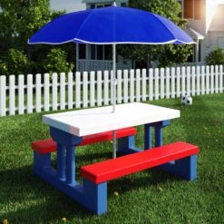Merkloos Kinder Picknicktafel Met Parasol - Blauw -Buitenkampeer Winkel 1200x1200 1068