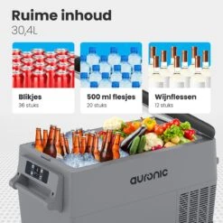 Auronic Elektrische Koelbox - 30.4L - Compressor - 12V En 240V - Grijs -Buitenkampeer Winkel 1200x1200 1247