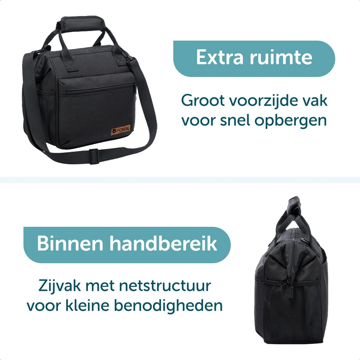 ForDig Lunchtas Zwart - Koeltas Gemaakt Van 600D Polyester Met PEVA-Voering - Ruimte Voor Lunchtrommel / Snacks / Blikjes - Koel Tas Met Mesh Opbergruimtes En Ruimte Voor Bestek - Lunch Tas Cool Bag - Coolerbag - Kleine Cooler 2 ForDig Lunchtas Zwart - Koeltas Gemaakt Van 600D Polyester Met PEVA-Voering - Ruimte Voor Lunchtrommel / Snacks / Blikjes - Koel Tas Met Mesh Opbergruimtes En Ruimte Voor Bestek - Lunch Tas Cool Bag - Coolerbag - Kleine Cooler - Afbeelding 2