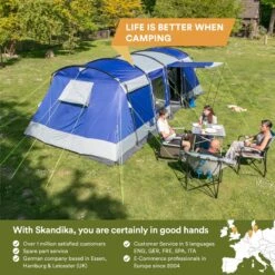 Skandika Montana 8 Tent – Tunneltenten – 8 Persoons Tent – Campingtent – 200 Cm Stahoogte – 2-4 Slaapcabines - Muggengaas – Familietent – 4 Ingangen – 700 X 310 X 200 Cm (L X B X H) - 5000 Mm Waterkolom – Outdoor, Camping – Kamperen – Blauw -Buitenkampeer Winkel 1200x1200 182