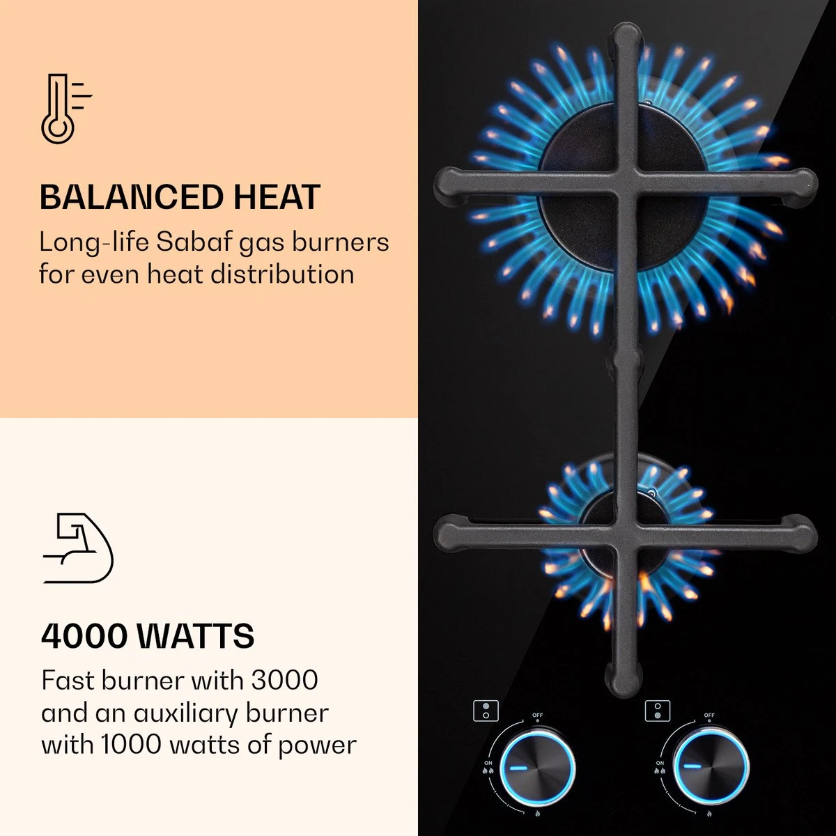 Illuminosa Domino Gaskookplaat 2-pits Sabaf Branders Glaskeramiek 3 Illuminosa Domino Gaskookplaat 2-pits Sabaf Branders Glaskeramiek - Afbeelding 3