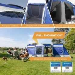 Skandika Montana 8 Tent – Tunneltenten – 8 Persoons Tent – Campingtent – 200 Cm Stahoogte – 2-4 Slaapcabines - Muggengaas – Familietent – 4 Ingangen – 700 X 310 X 200 Cm (L X B X H) - 5000 Mm Waterkolom – Outdoor, Camping – Kamperen – Blauw -Buitenkampeer Winkel 1200x1200 187