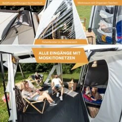 Skandika Pitea XL UP Tent – Koepeltenten - Autotent – 4 Persoons Campingtent Voor SUV, Caddy, Auto, CUV – Vrijstaand – Met/zonder Slaapcabine – Max. Stahoogte 200 Cm – Waterdicht Met 3000mm Waterkolom - 515 X 300 X 200 Cm (LxBxH) – Kamperen - Grijs -Buitenkampeer Winkel 1200x1200 218