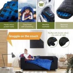 Skandika Dundee Flannel-L Slaapzak – Mummmieslaapzakken – Slaapzakken Volwassen - Maat M – Unisex - Katoen, Luxe Kwaliteit, Dubbele Slaapzak, 3 Seizoenen, Tot -20°C - 220 X 80 Cm - Outdoor Kampeerslaapzak – Ritssluiting Links - Zwart/blauw -Buitenkampeer Winkel 1200x1200 337