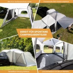 Skandika Pitea XL CROSS Tent – Koepeltenten - Autotent – Campingtent Voor SUV, Caddy, Auto, CUV - Voor Max. 4 Personen – Vrijstaand – Met/zonder Slaapcabine – Max. Stahoogte 230 Cm – 3000mm Waterkolom - 475 X 290 X 230 Cm (LxBxH) – Kamperen - Grijs -Buitenkampeer Winkel 1200x1200 36