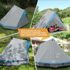 Skandika Tipii II Tent – Tipi-tenten – Teepee – 8 Persoons Campingtent – Muggengaas – 250 Cm Stahoogte – Uitneembare Tentvloer – 3000 Mm Waterkolom – Indische Tent, Partytent, Festivaltent – Outdoor, Camping, Tuin – Kamperen – Grijs/turquoise -Buitenkampeer Winkel 1200x1200 45