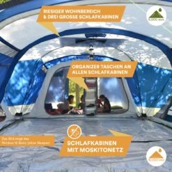 Skandika Nimbus Sleeper 12 Tent – Koepeltenten – 12 Persoons Familietent - Campingtent – Muggengaas – Sleeper Technology (3 Extra Donkere Slaapcabines) – 760 X 630 X 215 Cm (LxBxH) – 5000 Mm Waterkolom – Camping, Tuin – Kamperen – Blauw/wit -Buitenkampeer Winkel 1200x1200 57