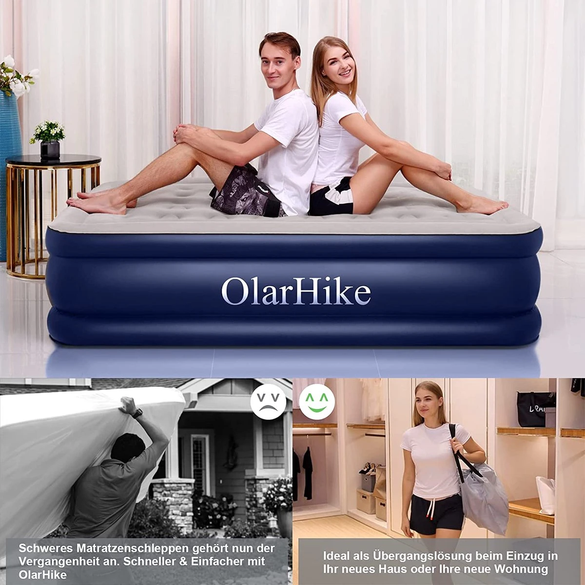 OlarHike Queen Size Luchtmatras Met Geïntegreerde Elektrische Pomp, Zelfopblazend Luchtbed, Voor 2 Personen, Premium Gastenbed, Opblaasbaar Matras Voor Camping Of Thuisgebruik, 203 X 152 X 46 Cm 5 OlarHike Queen Size Luchtmatras Met Geïntegreerde Elektrische Pomp, Zelfopblazend Luchtbed, Voor 2 Personen, Premium Gastenbed, Opblaasbaar Matras Voor Camping Of Thuisgebruik, 203 X 152 X 46 Cm - Afbeelding 5