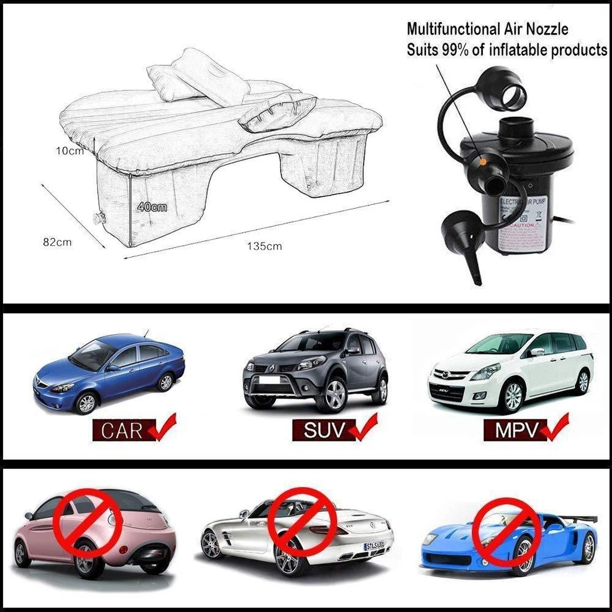 Merkloos Auto Reizen Opblaasbare Matras Luchtbed Camping Universele SUV Achterbank Couch (Grijs) 4 Merkloos Auto Reizen Opblaasbare Matras Luchtbed Camping Universele SUV Achterbank Couch (Grijs) - Afbeelding 4