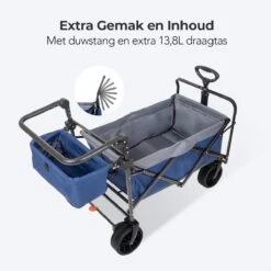 LifeGoods Bolderkar - Opvouwbaar - Tot 120KG - 103L - Extra Draagtas En Duwstang - Wasbaar Polyester - 98x45cm - Blauw/Grijs -Buitenkampeer Winkel 1200x1200 676