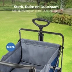 LifeGoods Bolderkar - Opvouwbaar - Tot 120KG - 103L - Extra Draagtas En Duwstang - Wasbaar Polyester - 98x45cm - Blauw/Grijs -Buitenkampeer Winkel 1200x1200 682