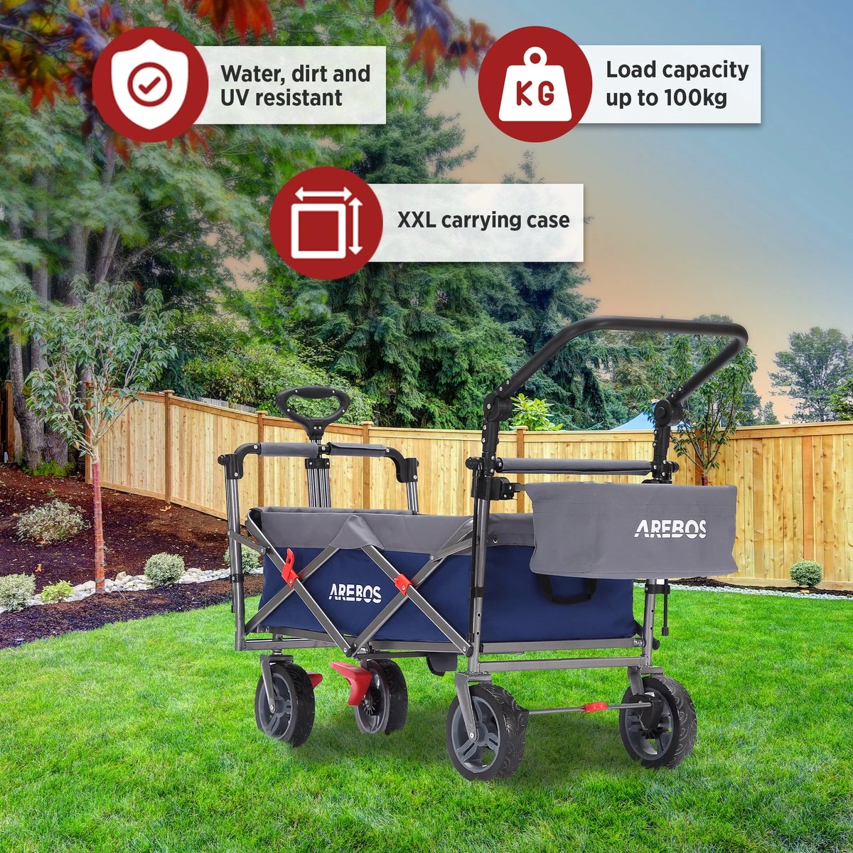 AREBOS Premium Steekwagen Met Dak Opvouwbare Tuinkar Handkar Bolderkar Blauw / Grijs 3 AREBOS Premium Steekwagen Met Dak Opvouwbare Tuinkar Handkar Bolderkar Blauw / Grijs - Afbeelding 3