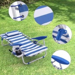 Naqsh Store Strandstoel Met Hoofdkussen, Aluminium, Draagbare Vouwstoel, Campingstoel, Opvouwbaar En Verstelbaar, Zoals Een Rugzak Draagbaar, Buitenstoel, Blauw En Wit Gestreept GCB62BU -Buitenkampeer Winkel 1200x1200 860