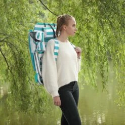 Strandstoel Met Afneembare Hoofdsteun, Draagbare Klapstoel, Campingstoel, Rugleuning Tot 180° Verstelbaar, Met Bekerhouder En Zijvak, Groene En Witte Strepen GCB62JW -Buitenkampeer Winkel 1200x1200 862