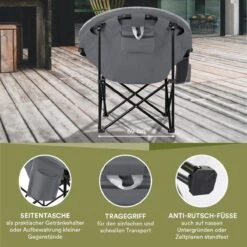 Skandika Moonchair Sirkka – Campingstoelen – Klapstoel – Vouwstoel – Kampeerstoel - Grote, Comfortabele, Campingstoel Opvouwbaar, Gepolsterd, Koelvak, Drinkhouder, Draaggreep En Draagtas, Antislipvoetjes - Max. 150 Kg – Zwart/grijs -Buitenkampeer Winkel 1200x1200 871