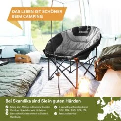 Skandika Moonchair Sirkka – Campingstoelen – Klapstoel – Vouwstoel – Kampeerstoel - Grote, Comfortabele, Campingstoel Opvouwbaar, Gepolsterd, Koelvak, Drinkhouder, Draaggreep En Draagtas, Antislipvoetjes - Max. 150 Kg – Zwart/grijs -Buitenkampeer Winkel 1200x1200 874