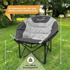 Skandika Moonchair Sirkka – Campingstoelen – Klapstoel – Vouwstoel – Kampeerstoel - Grote, Comfortabele, Campingstoel Opvouwbaar, Gepolsterd, Koelvak, Drinkhouder, Draaggreep En Draagtas, Antislipvoetjes - Max. 150 Kg – Zwart/grijs -Buitenkampeer Winkel 1200x1200 875