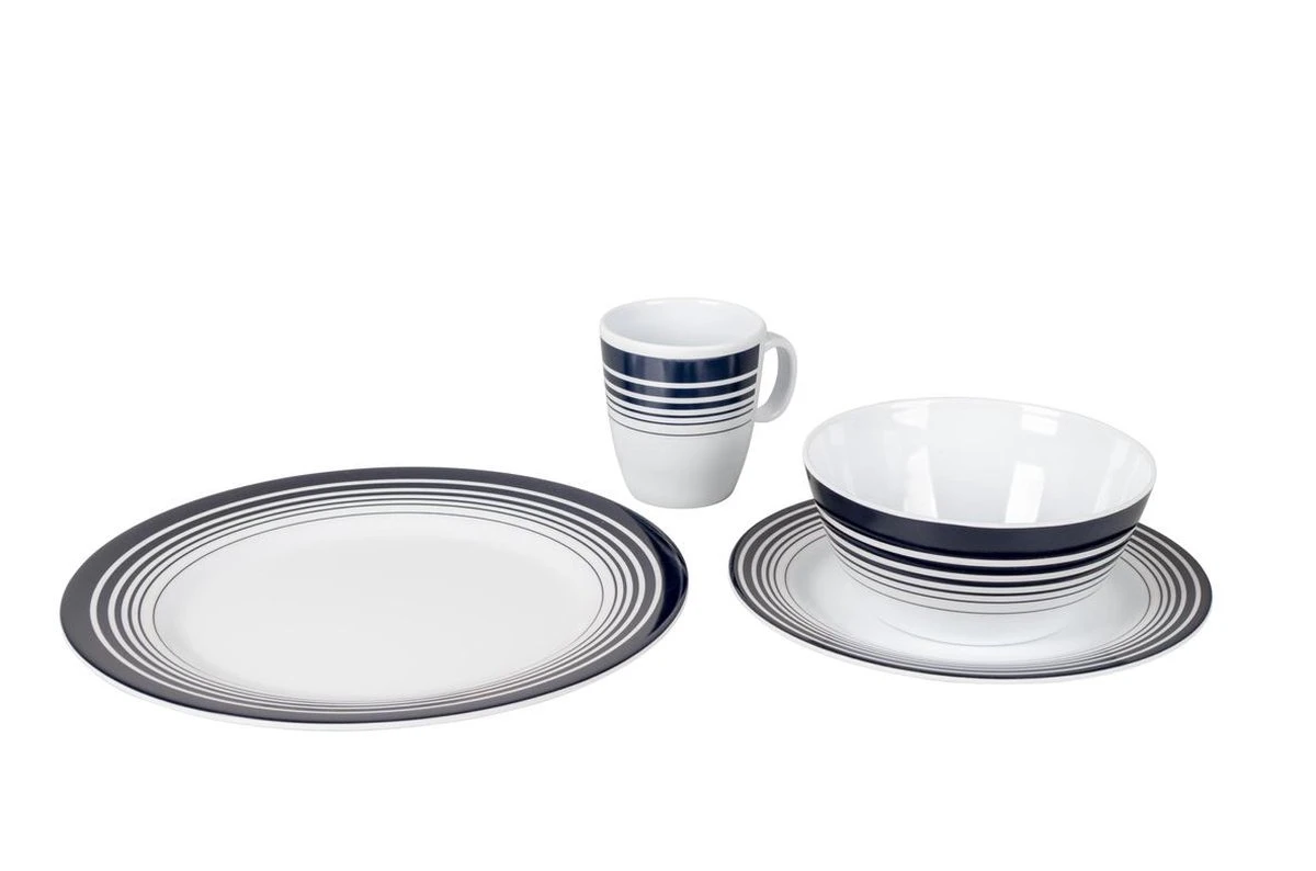 Bo-Camp - Servies - Classic - 16-Delig - Wit/Navy 4 Bo-Camp - Servies - Classic - 16-Delig - Wit/Navy - Afbeelding 4