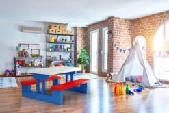 Merkloos Kinder Picknicktafel Met Parasol - Blauw -Buitenkampeer Winkel 1200x800 196