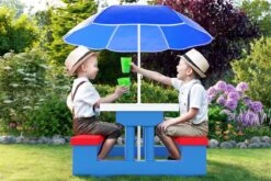 Merkloos Kinder Picknicktafel Met Parasol - Blauw -Buitenkampeer Winkel 1200x800 197