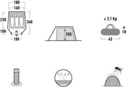 High Peak Lichtgewicht Tunneltent Kite 3 LW, Trekking Tent 3 Personen, 3,1 Kg, Aluminium Stokken, 3000 Mm Waterdicht, Extra Lang 230 Cm -Buitenkampeer Winkel 1200x833 1