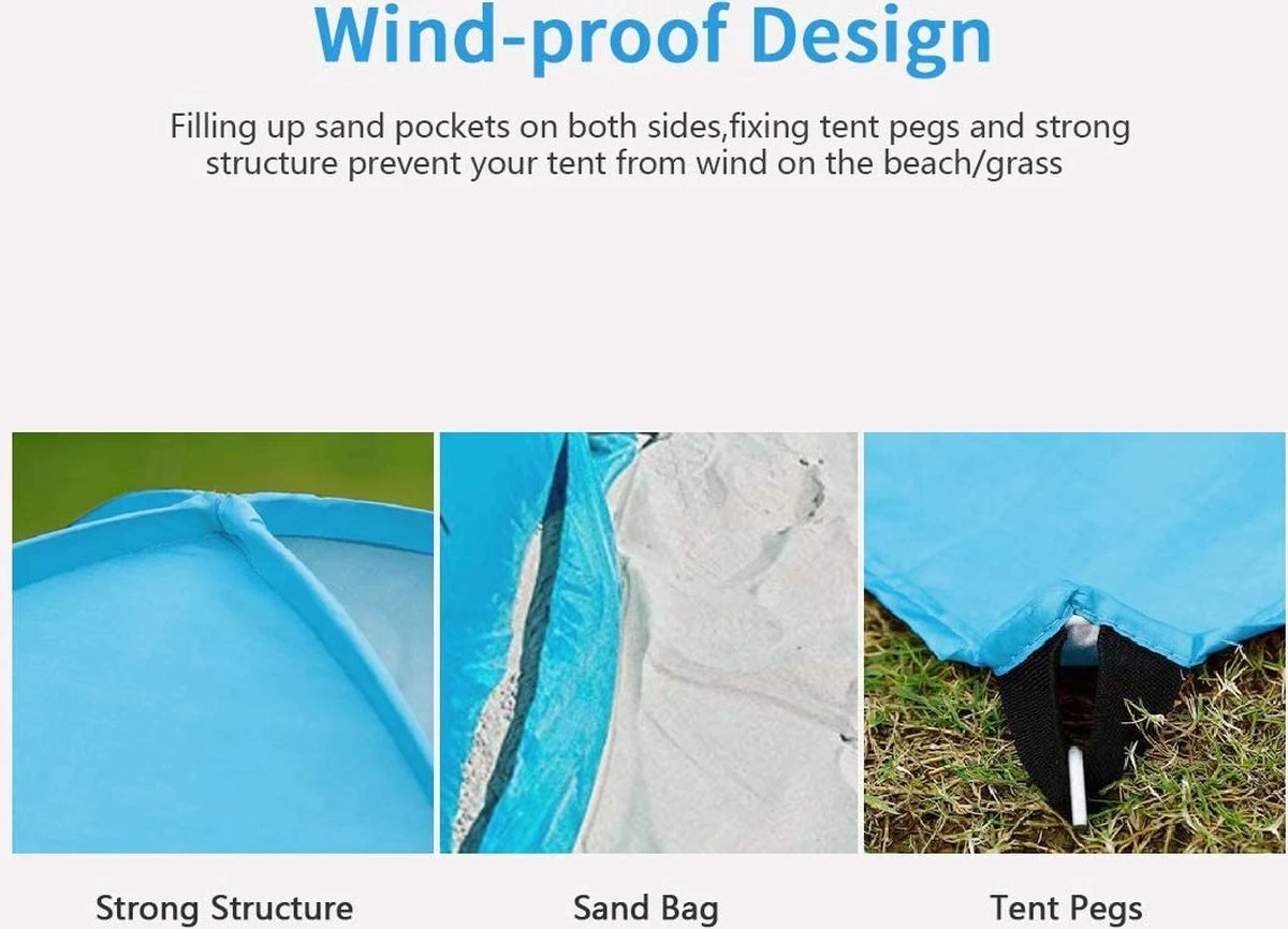 IGOODS Pop-up Tent - 2/3-Persoons - Blauw 4 IGOODS Pop-up Tent - 2/3-Persoons - Blauw - Afbeelding 4