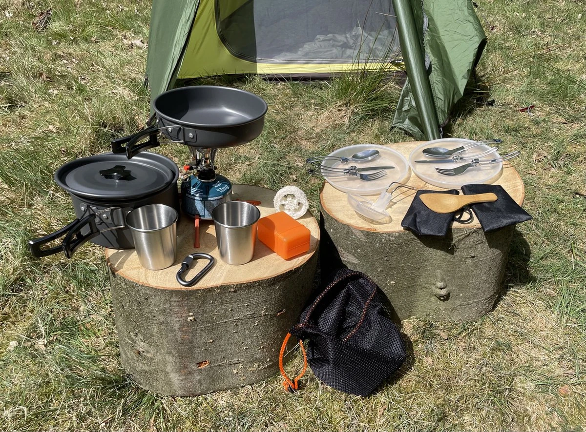 Hikr® Camping Pannenset - Complete 22-delige Kookset - Lichtgewicht - Kookgerei Servies - Outdoor - BPA-vrij - Keukengerei Set 6 Hikr® Camping Pannenset - Complete 22-delige Kookset - Lichtgewicht - Kookgerei Servies - Outdoor - BPA-vrij - Keukengerei Set - Afbeelding 6
