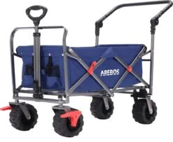 AREBOS Handkar | Transportwagen | Apparatuurwagen | Opvouwbaar | Duwstang| Blauw -Buitenkampeer Winkel 1200x988 2