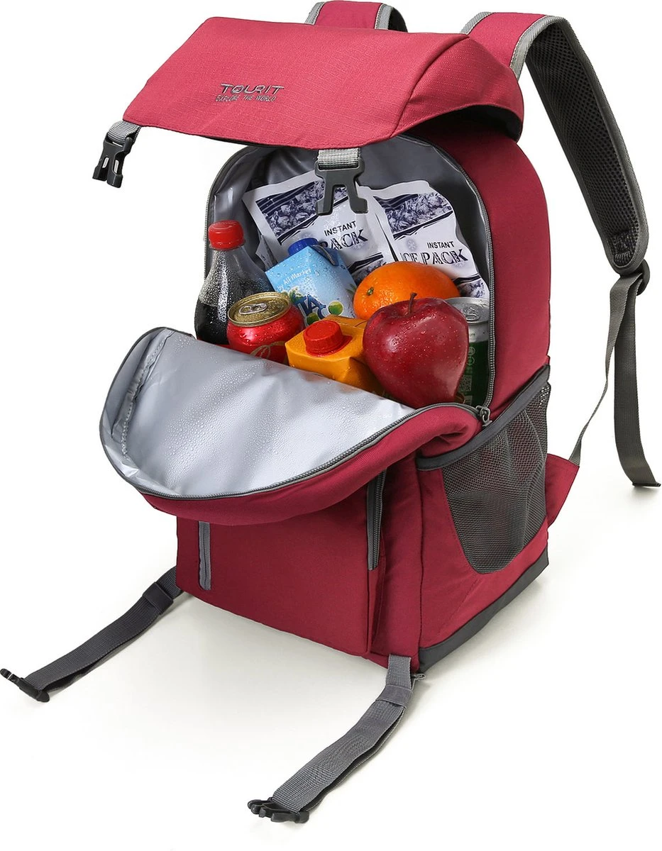 Tourit - Koeltas Rugzak (25L) - Geschikt Voor 21 Blikjes - Lunchtas Voor Dames En Heren - Rood 2 Tourit - Koeltas Rugzak (25L) - Geschikt Voor 21 Blikjes - Lunchtas Voor Dames En Heren - Rood - Afbeelding 2